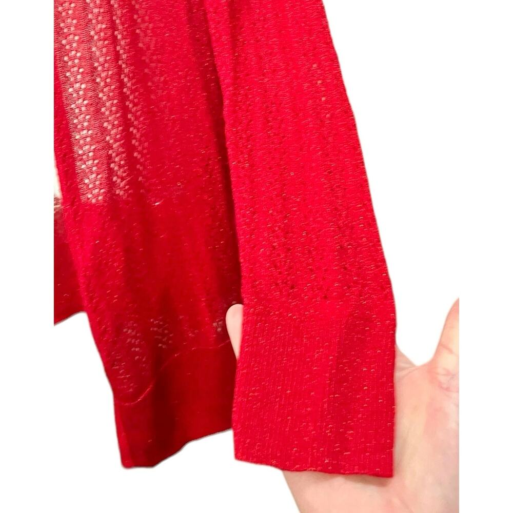 Chico's Women's Red Sparkly Open Front Lightweight Long Slv Cardigan SZ 2 US12/L - Picture 6 of 9